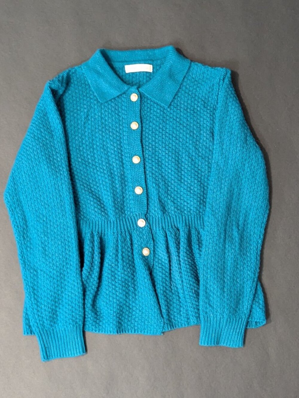 Belle Pogue Teal High-Kneck 6-Button Cardigan